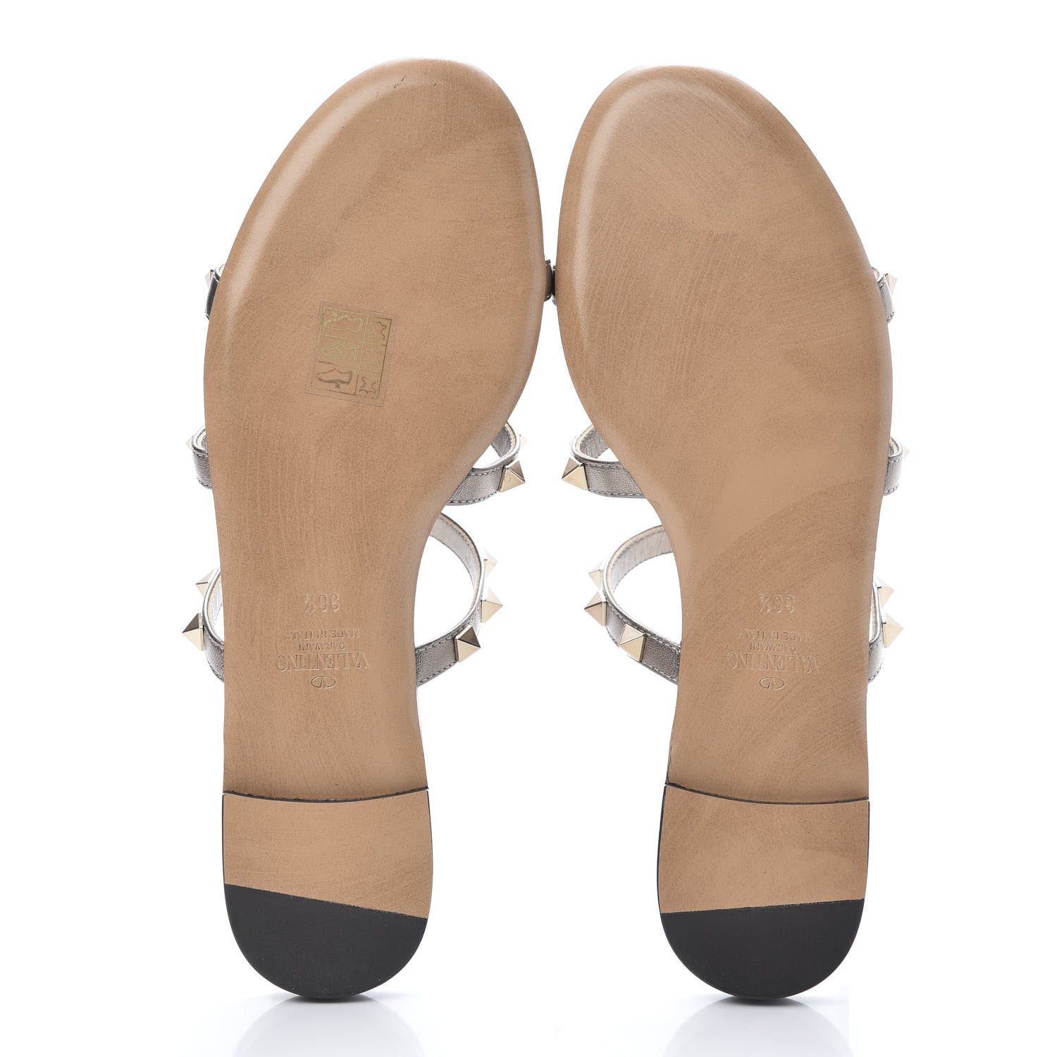 Valentino Garavani Metallic Nappa Rockstud Caged Flat Slide Sandals 36.5 Sasso 5 of 9