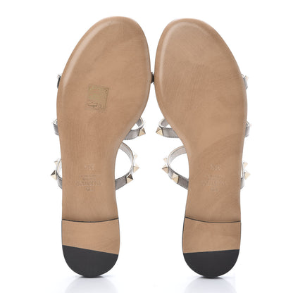 Valentino Garavani Metallic Nappa Rockstud Caged Flat Slide Sandals 36.5 Sasso 5 of 9