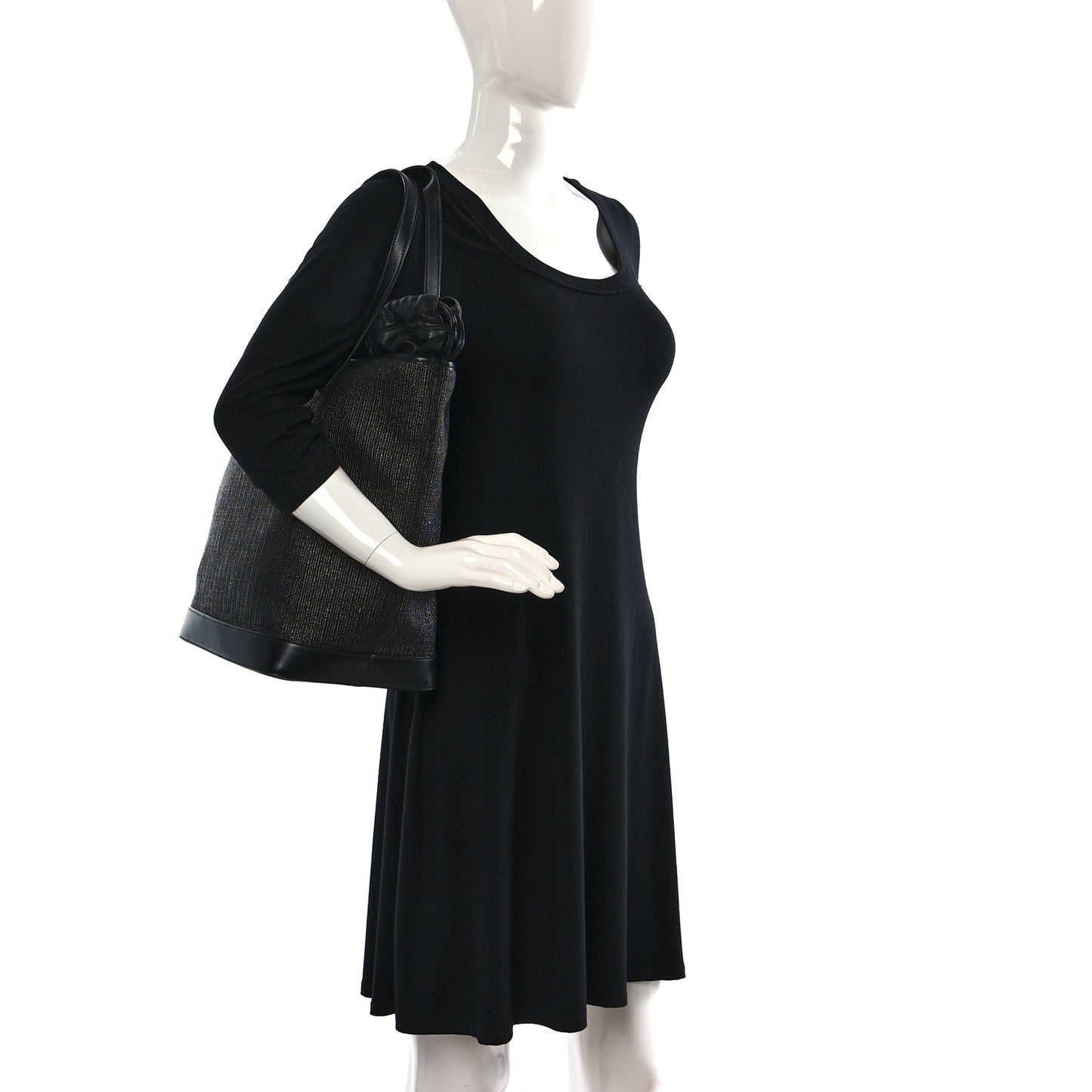 Linen Canvas Teddy Shopping Bag Black