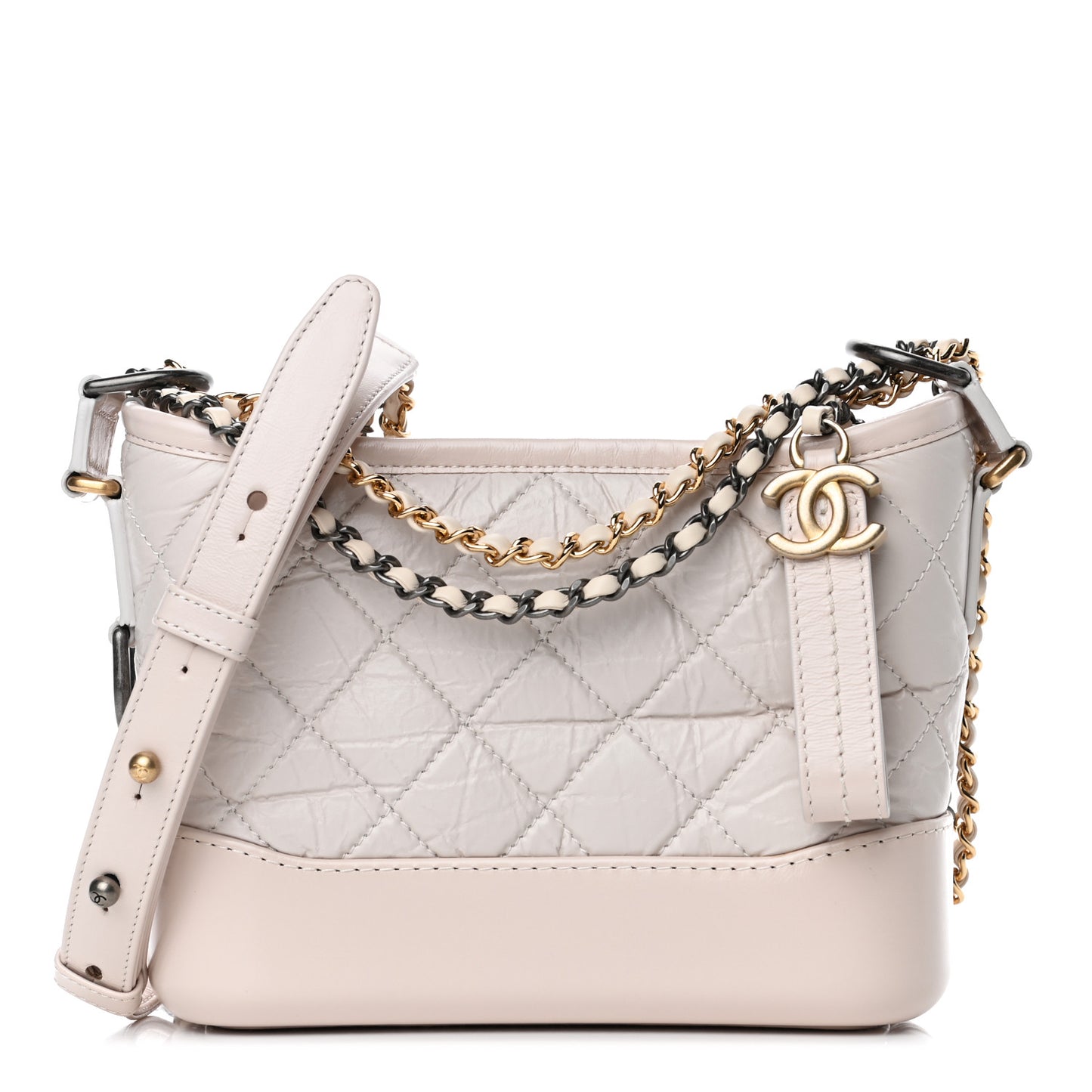 Aged Calfskin Quilted Small Gabrielle Hobo Beige