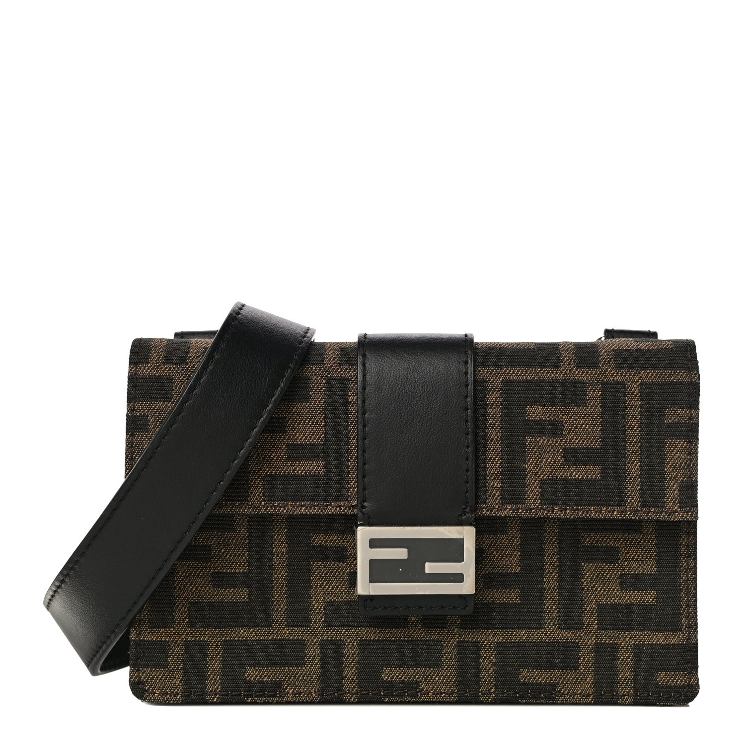 Fendi Recycled Fabric Jacquard Vitello Grace FF 1974 Baguette Belt Pouch Tobacco Moro Black 1 of 11