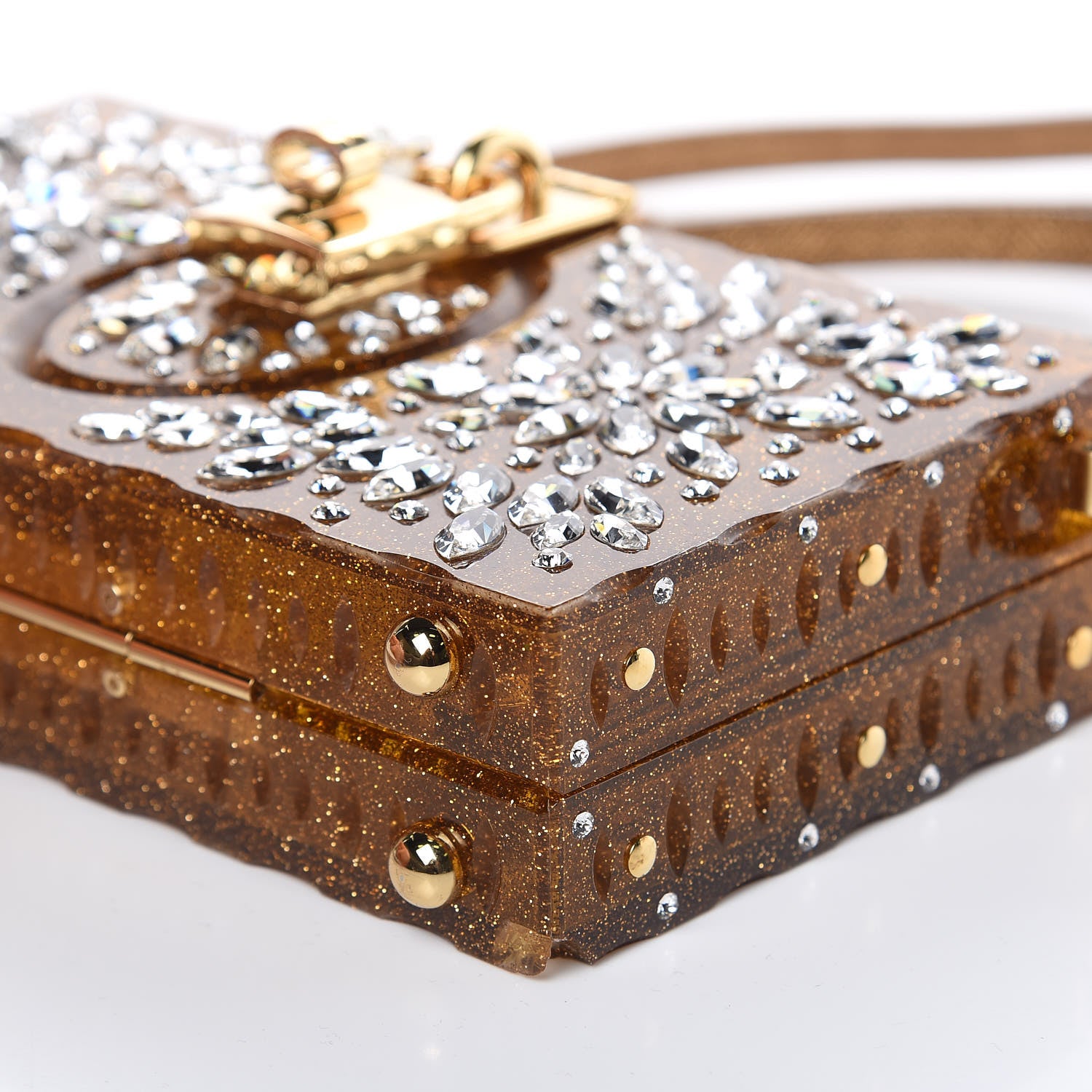Dolce & Gabbana Crystal Embellished Plexiglass Dolce Box Clutch Gold 9 of 10