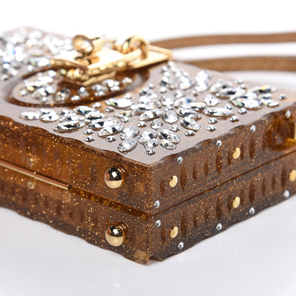 Dolce & Gabbana Crystal Embellished Plexiglass Dolce Box Clutch Gold 9 of 10