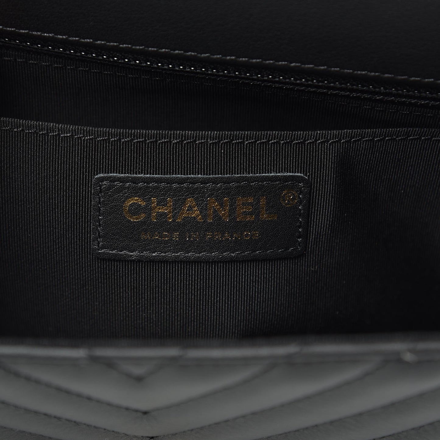 Calfskin Chevron Quilted Statement Flap Black