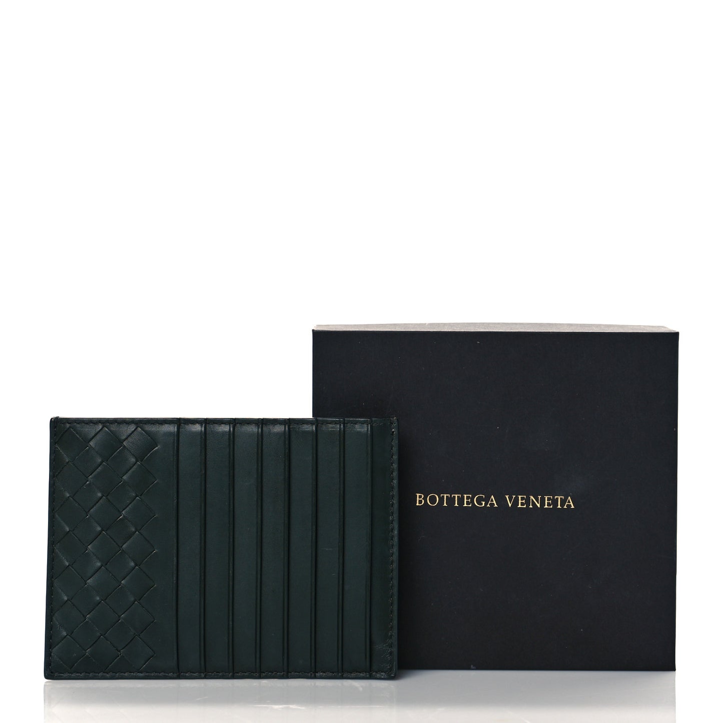 Nappa Intrecciato Zip Card Holder Bottle Green