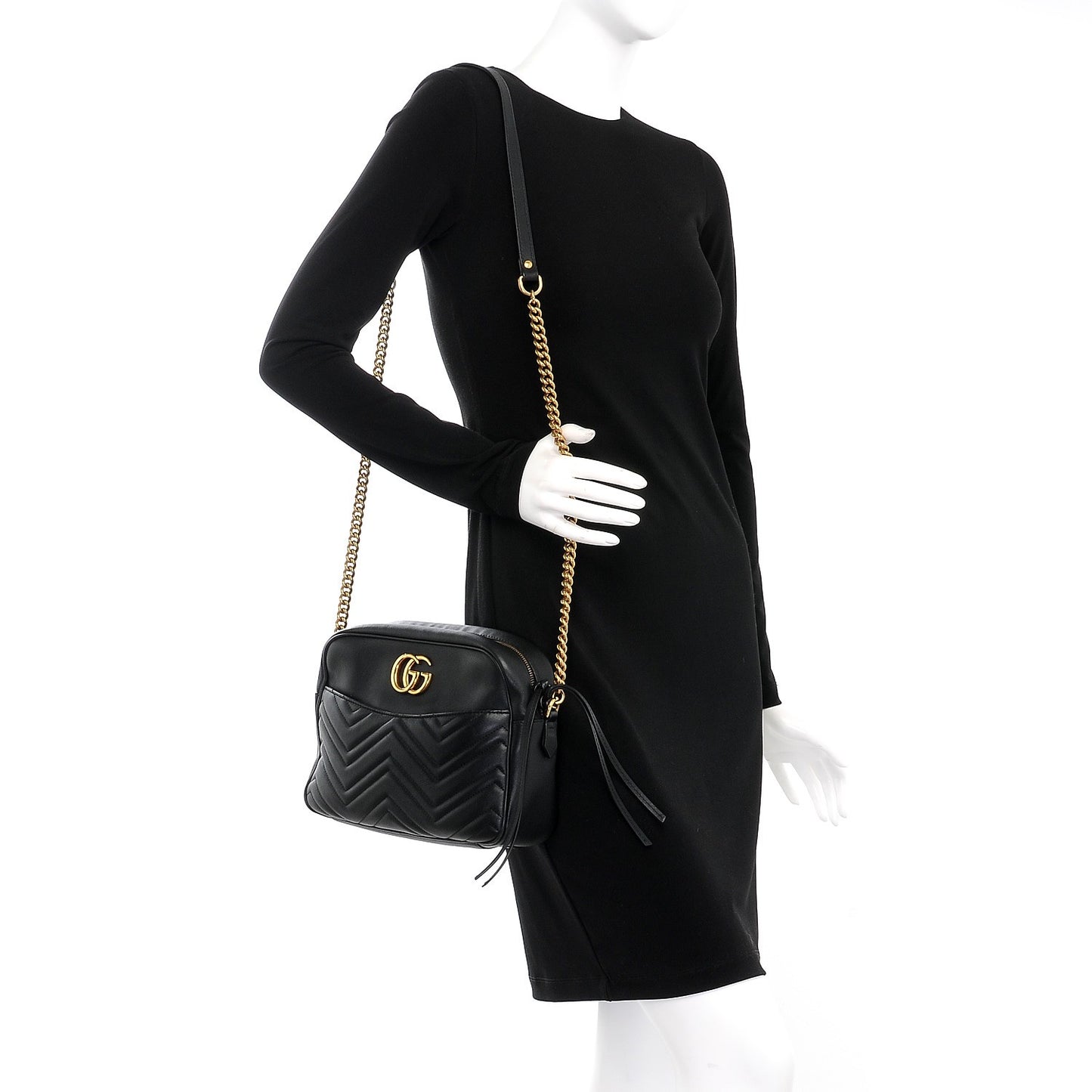 Calfskin Matelasse Medium GG Marmont Chain Shoulder Bag Black