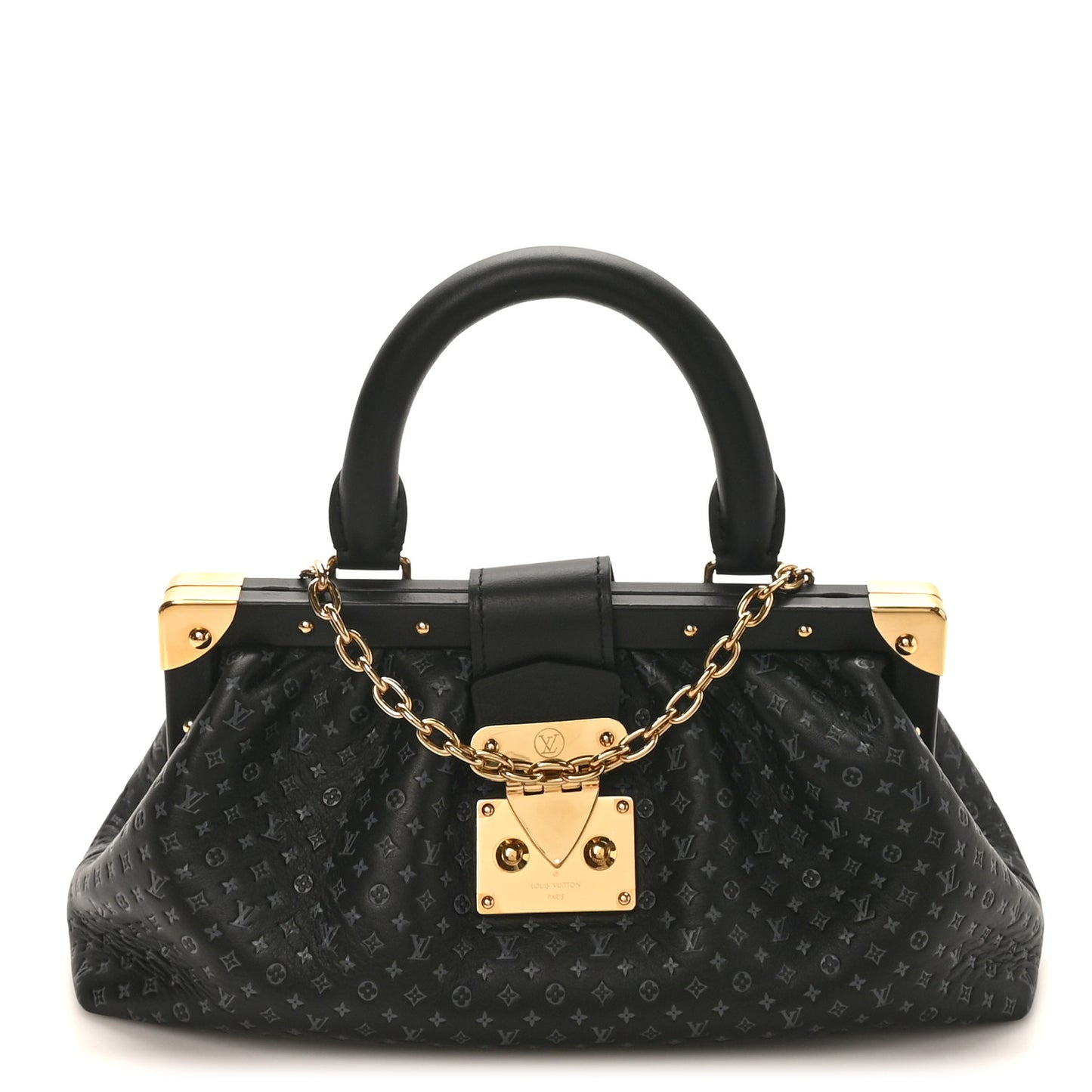 Calfskin Nanogram Embossed Clutch Black