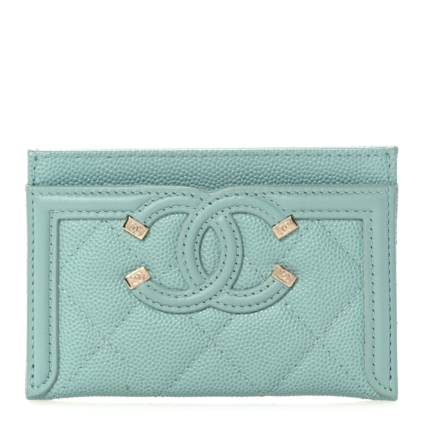 Caviar Quilted Filigree Card Holder Light Blue