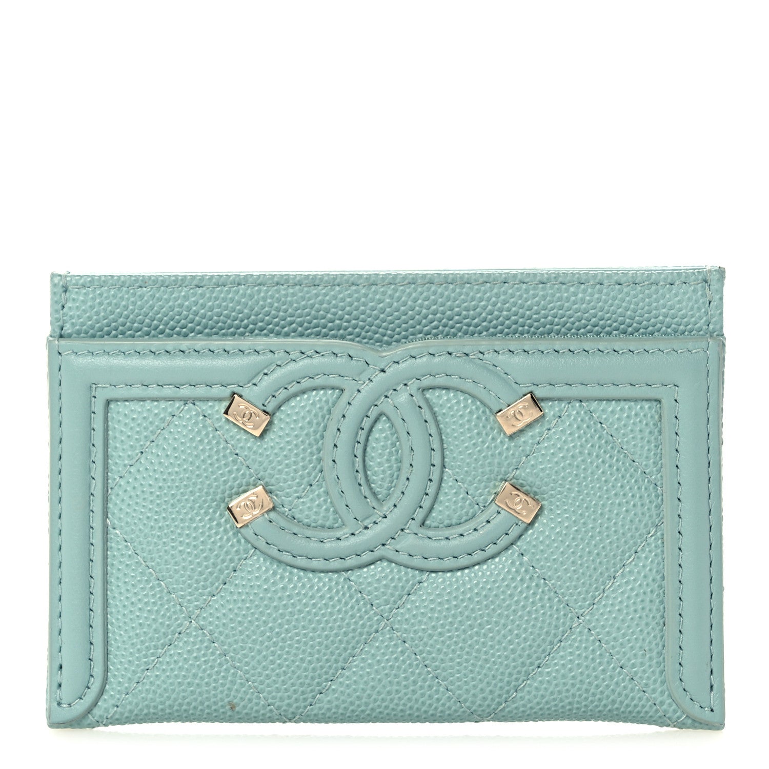 Chanel Caviar Quilted Filigree Card Holder Light Blue 1 of 9