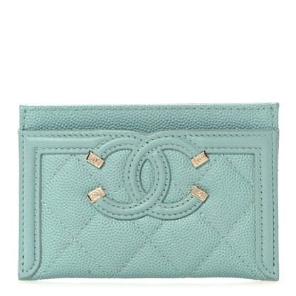 Chanel Caviar Quilted Filigree Card Holder Light Blue 1 of 9