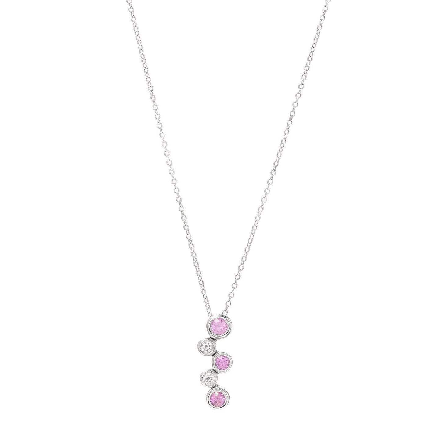 Platinum Diamond Pink Sapphire Bubble Pendant Necklace