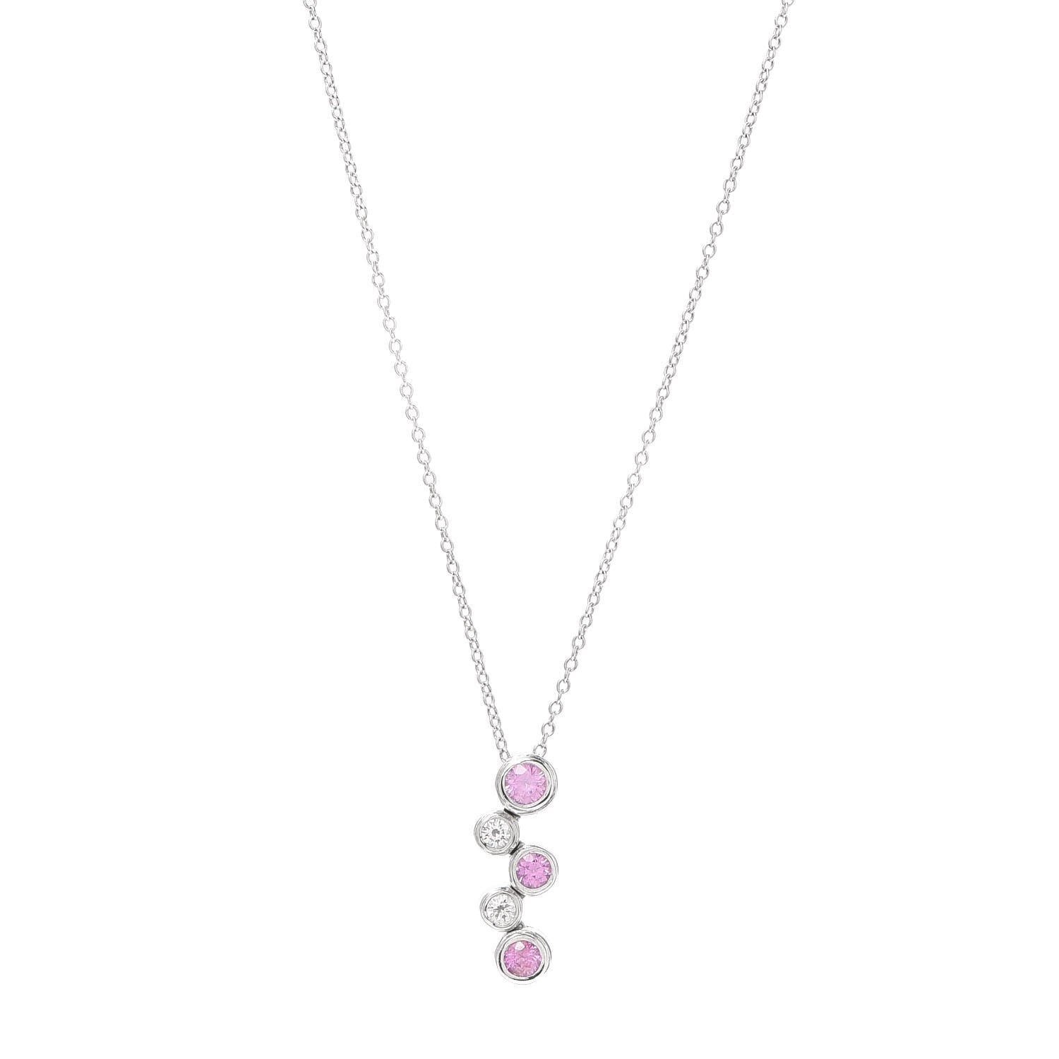 Tiffany Platinum Diamond Pink Sapphire Bubble Pendant Necklace 1 of 5
