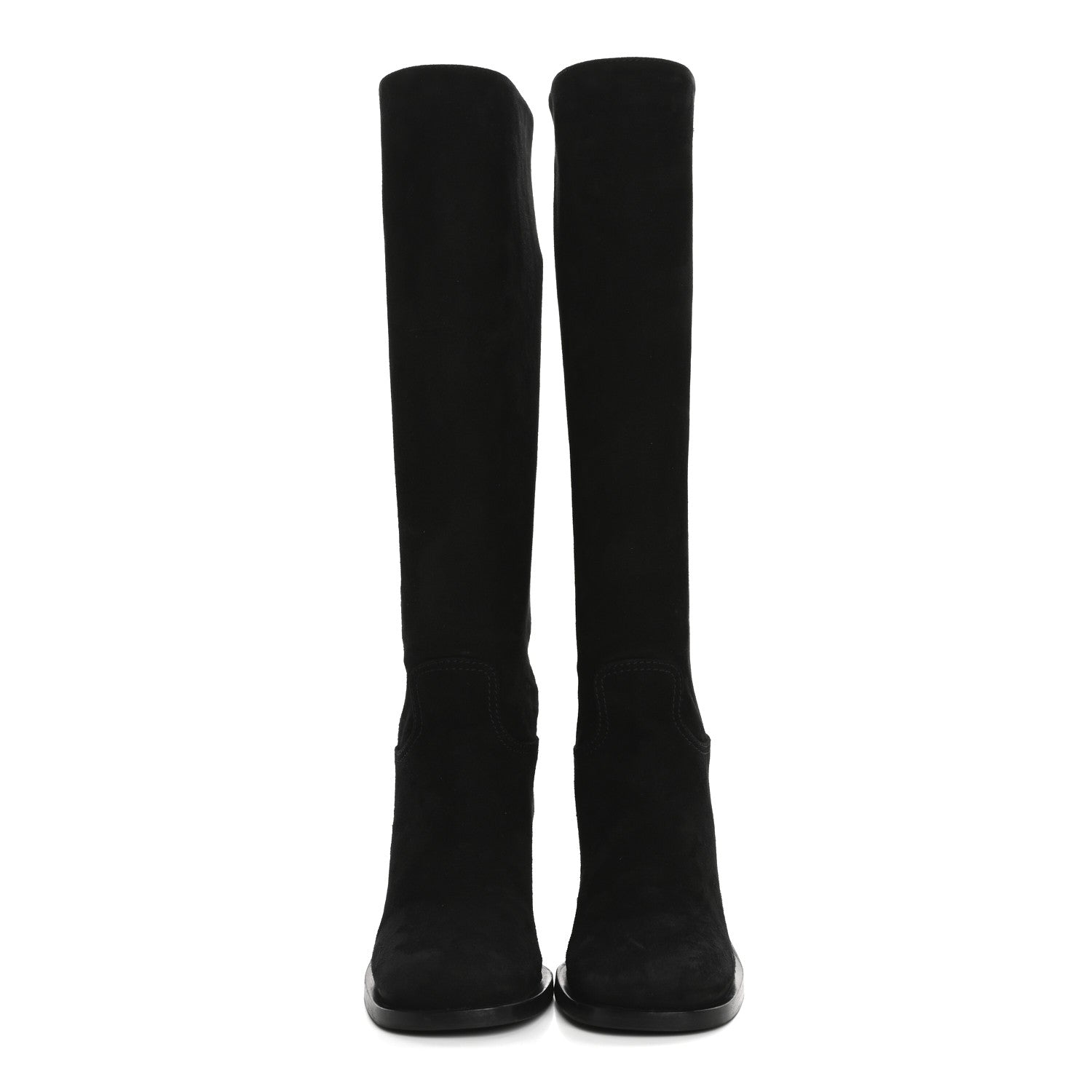 Prada Suede Metal Triangle Logo Knee Boots 38 Black 2 of 8