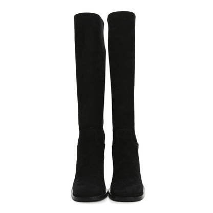 Prada Suede Metal Triangle Logo Knee Boots 38 Black 2 of 8