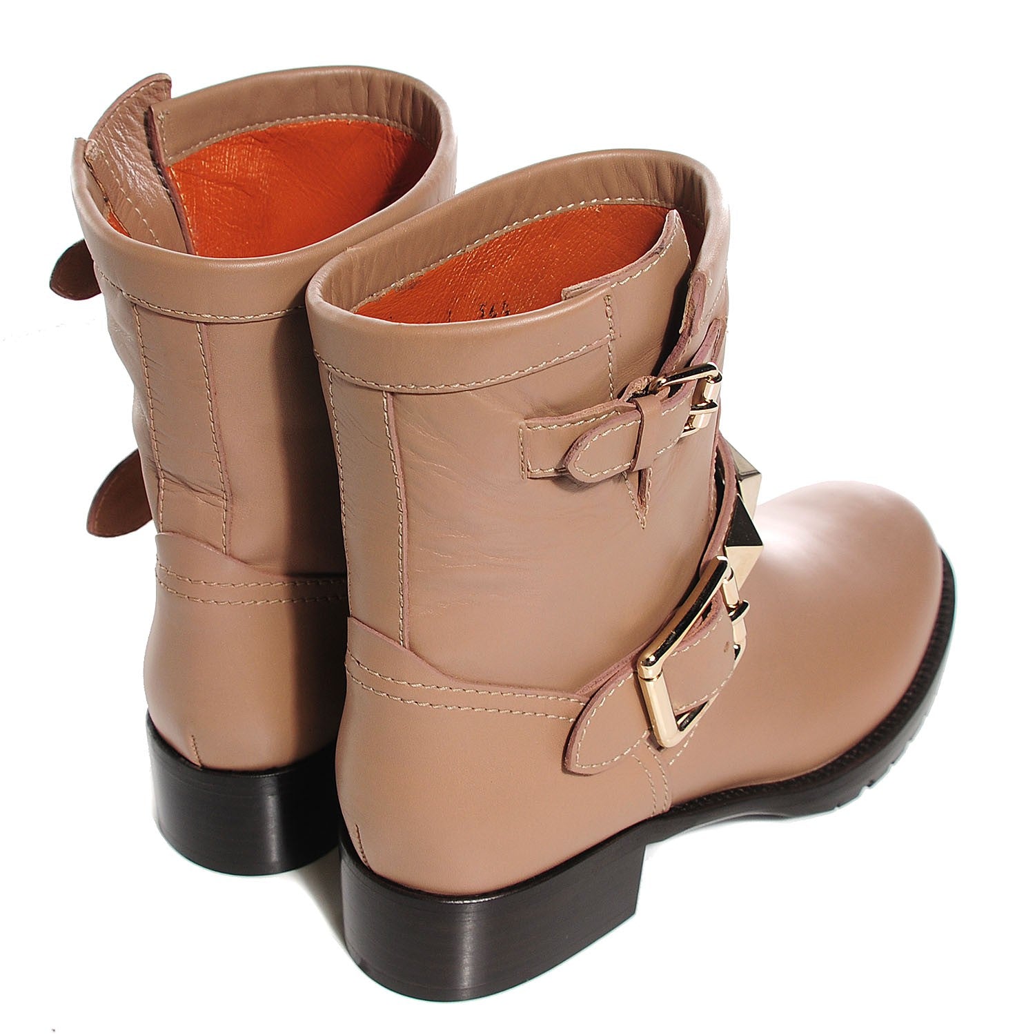 Valentino Garavani Calfskin Lock Studded Biker Boots 36.5 Beige 4 of 8
