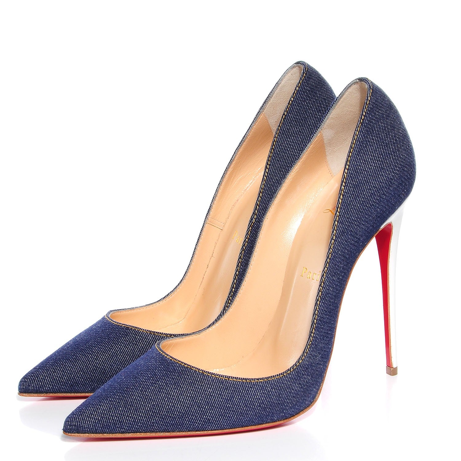 Christian Louboutin Denim Jazz Calf So Kate 120 Pumps 39 Blue White 3 of 7