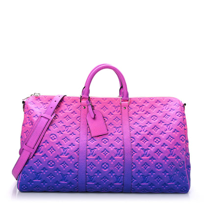 Louis Vuitton Taurillon Illusion Keepall Bandouliere 50 Bleu Rose 1 of 10