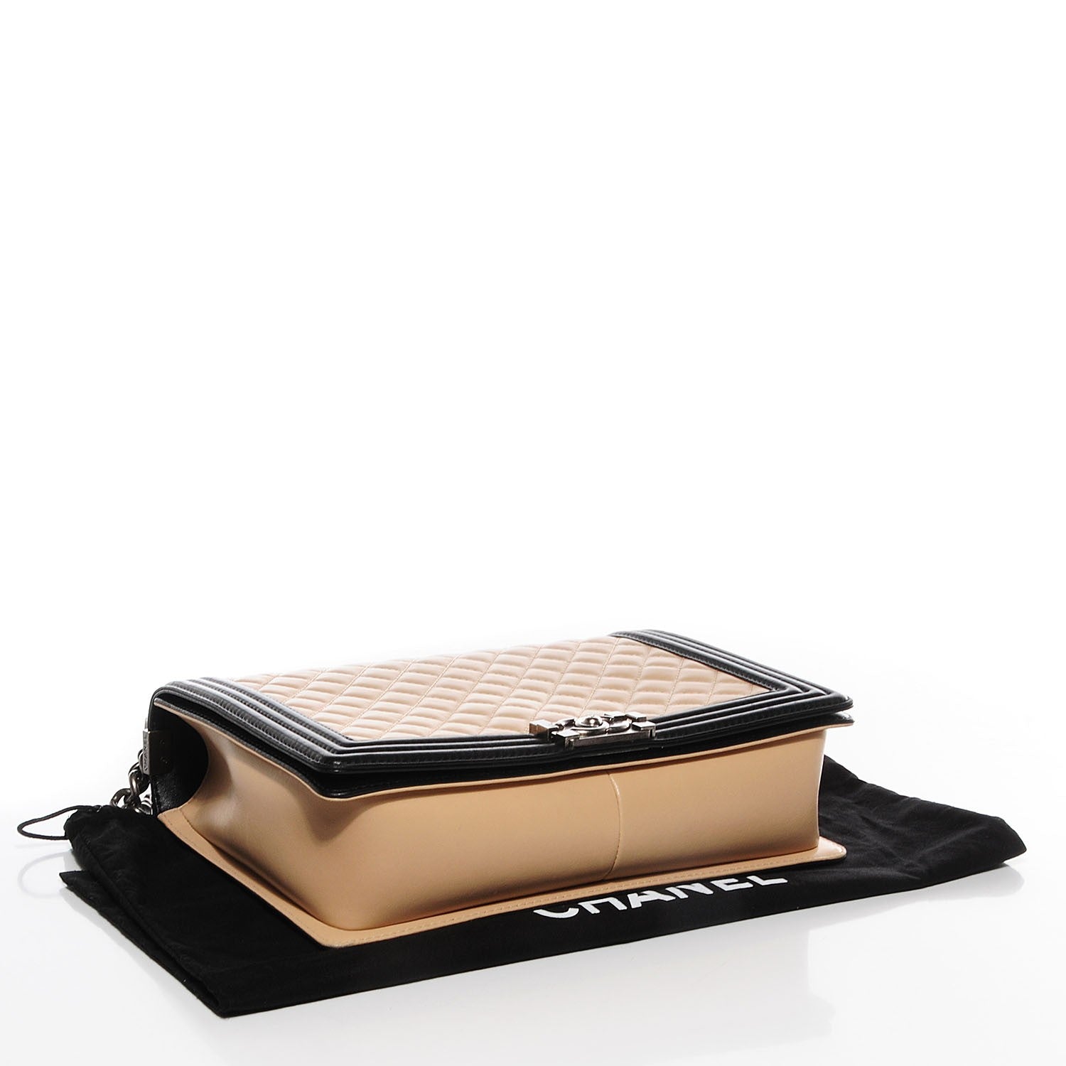 Chanel Lambskin Quilted Large Boy Flap Beige Black 12 of 16
