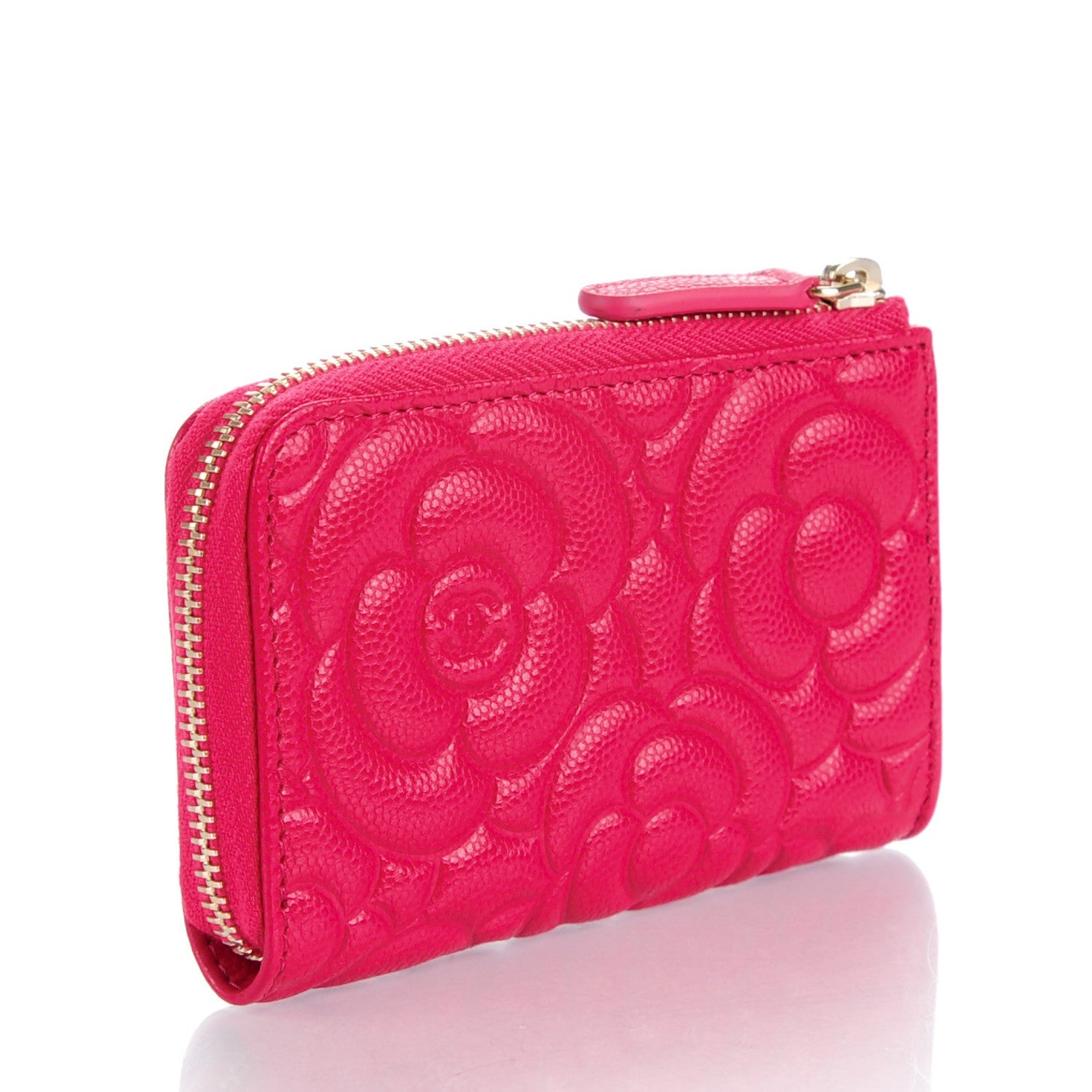Chanel Caviar Camellia Embossed Key Holder Case Fuchsia 3 of 7