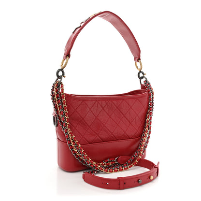 Chanel Aged Calfskin Quilted Small Gabrielle Logo Hobo Red 3 of 15