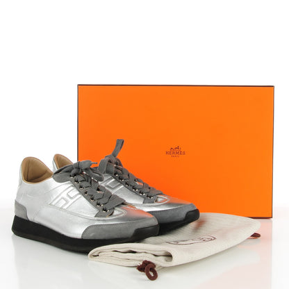Hermes Nappa Suede Goatskin Goal Sneakers 36.5 Silver Ash 5 of 9