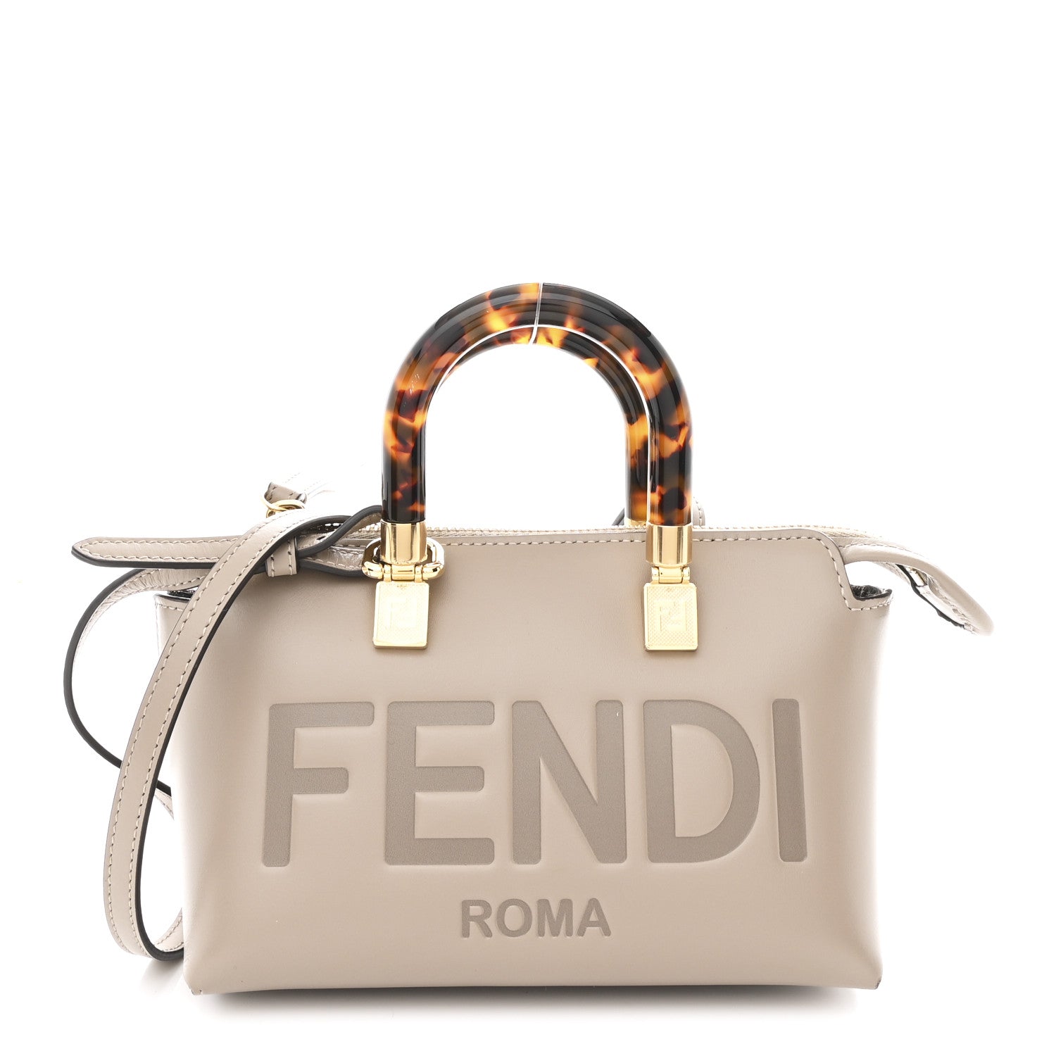 Fendi Vitello King Plexiglass Logo Embossed Mini By The Way Top Handle Boston Bag Tortora 1 of 11