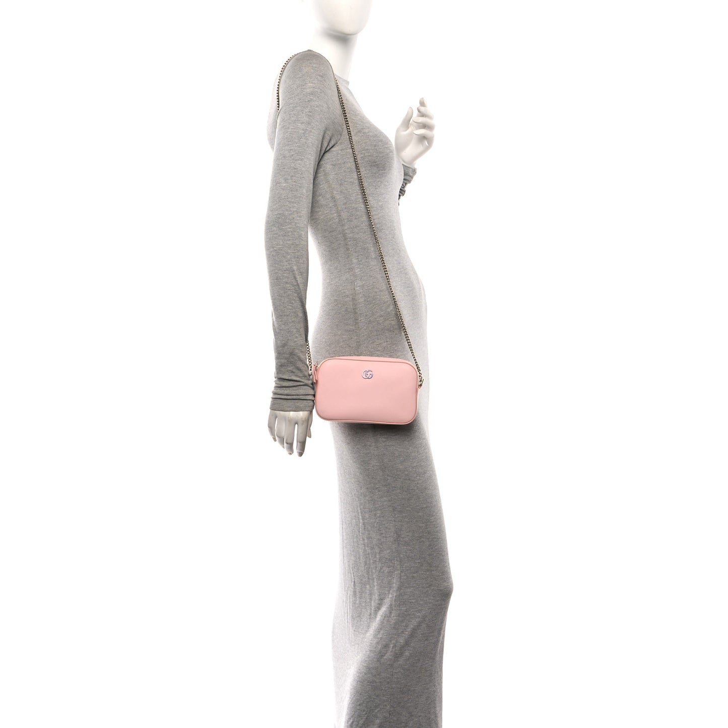 Dollar Calfskin Enamel Super Mini GG Marmont Chain Shoulder Bag Light Pink Blue