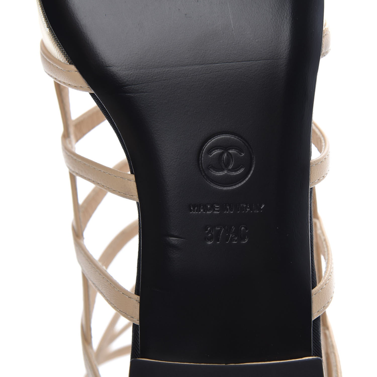 Chanel Goatskin Grosgrain Cap Toe CC Gladiator Sandals 37.5 Beige Black 8 of 9