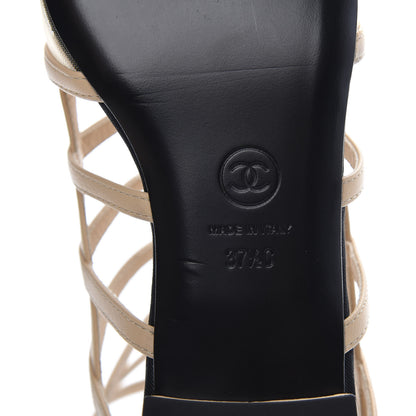 Chanel Goatskin Grosgrain Cap Toe CC Gladiator Sandals 37.5 Beige Black 8 of 9