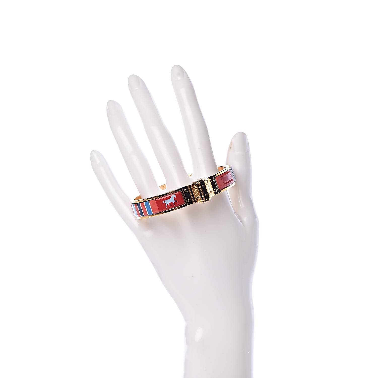 Hermes Enamel Printed Narrow Charniere Couvertures Nouvelles Hinged Bracelet M Quadrichromie 2 of 7