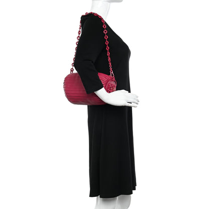 Loewe Lambskin Pleated Bracelet Pouch Chain Shoulder Bag Rouge Blossoms 2 of 11