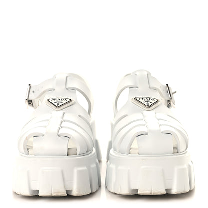 Prada Foam Rubber Triangle Logo Monolith 55mm Cage Sandals 35 White 3 of 10
