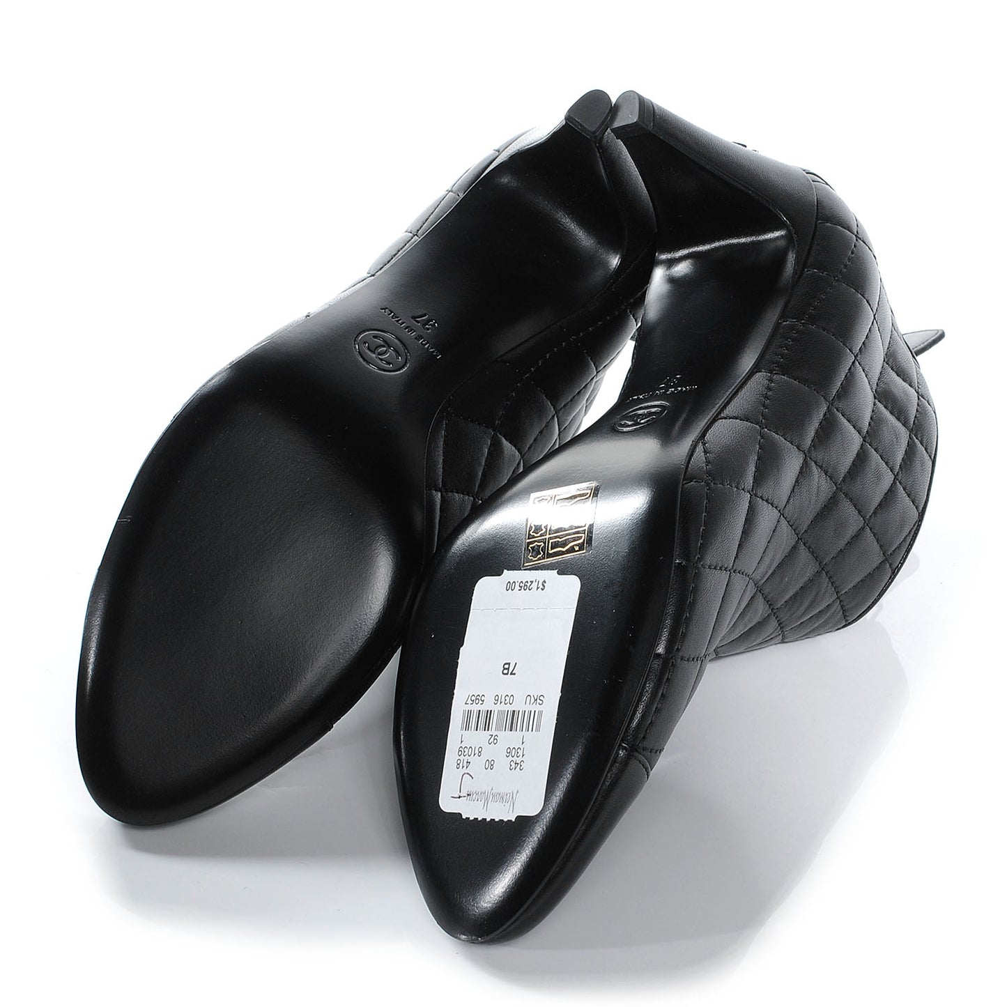 Leather Quilted Ankle Cap Toe Boots 37 Black