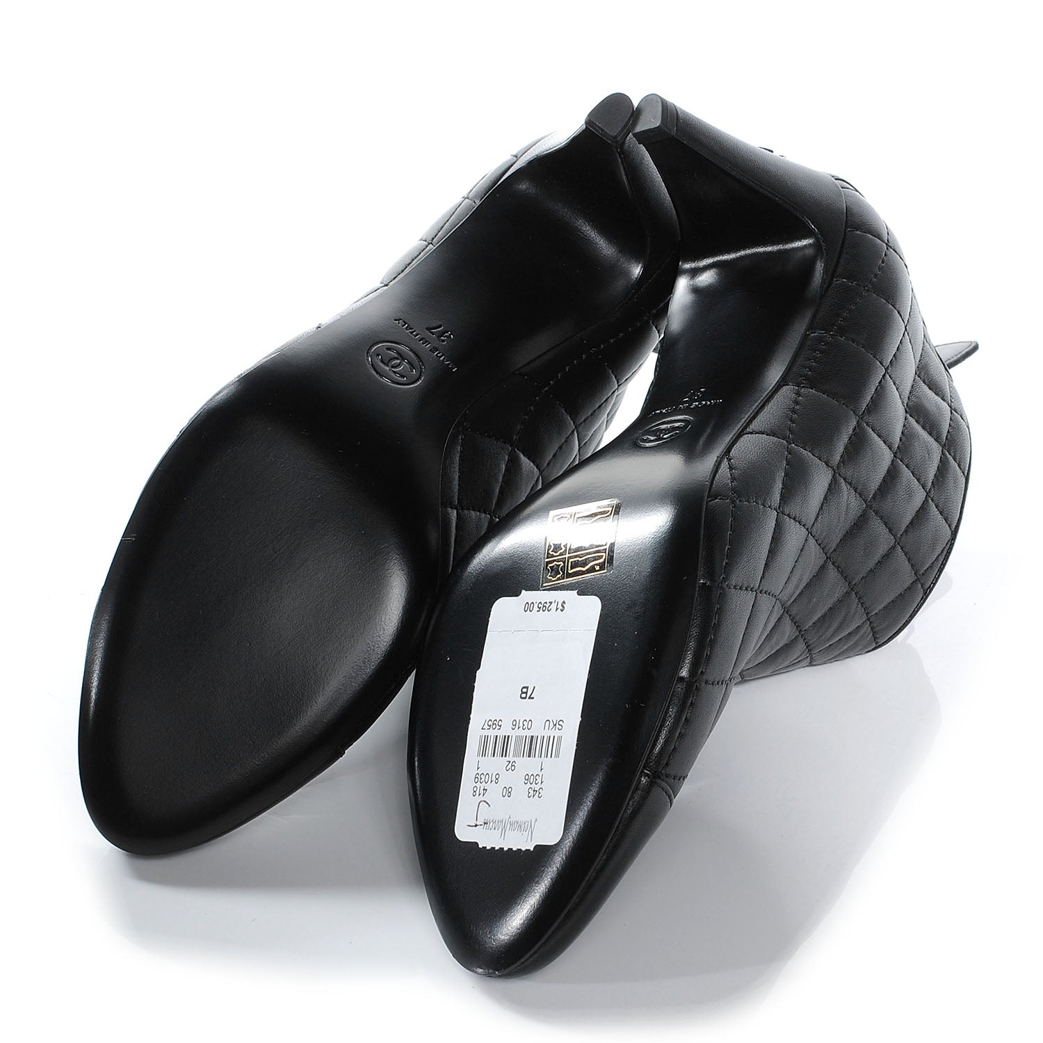 Chanel Leather Quilted Ankle Cap Toe Boots 37 Black 5 of 8