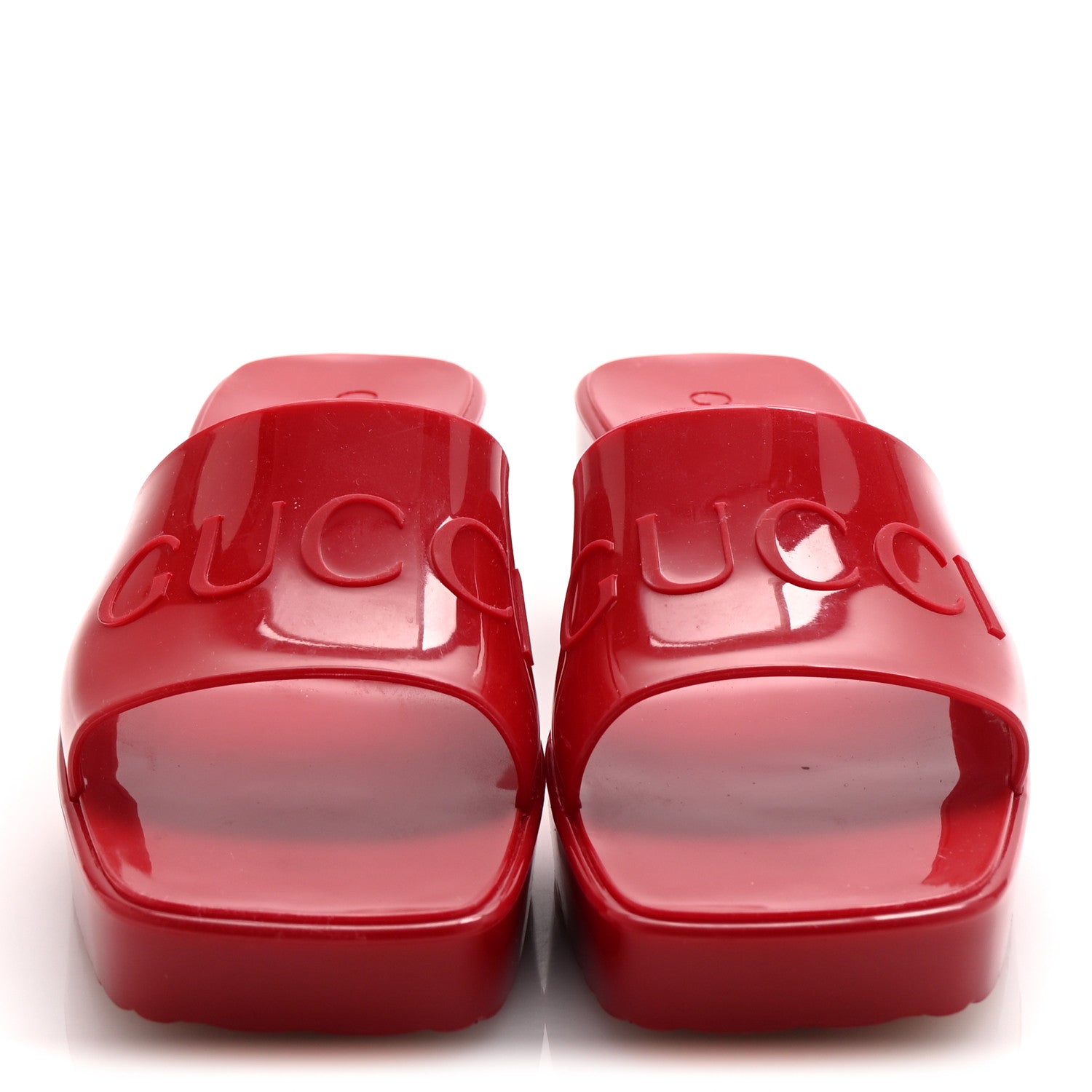 Gucci Rubber Gucci Logo Womens Platform 20/60mm Slide Sandals 35 Hibiscus Red 3 of 10