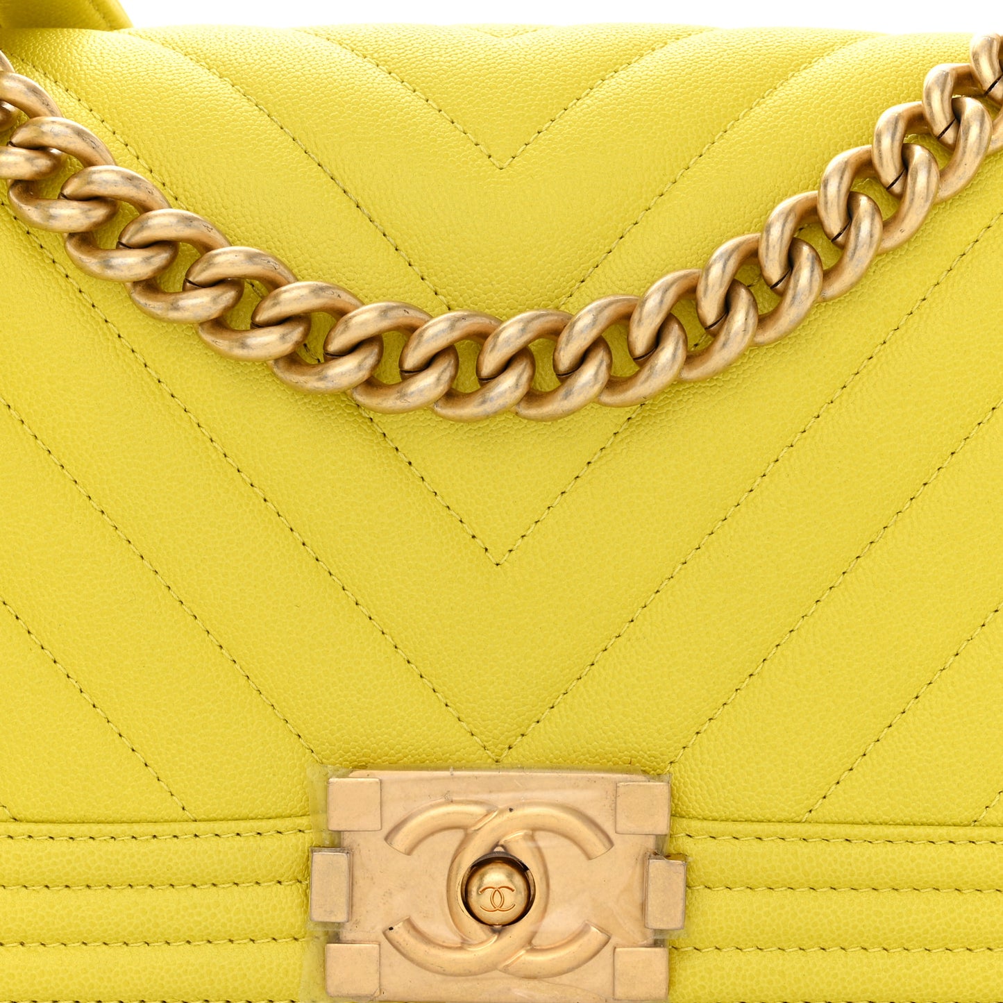 Caviar Chevron Quilted Medium Boy Flap Yellow