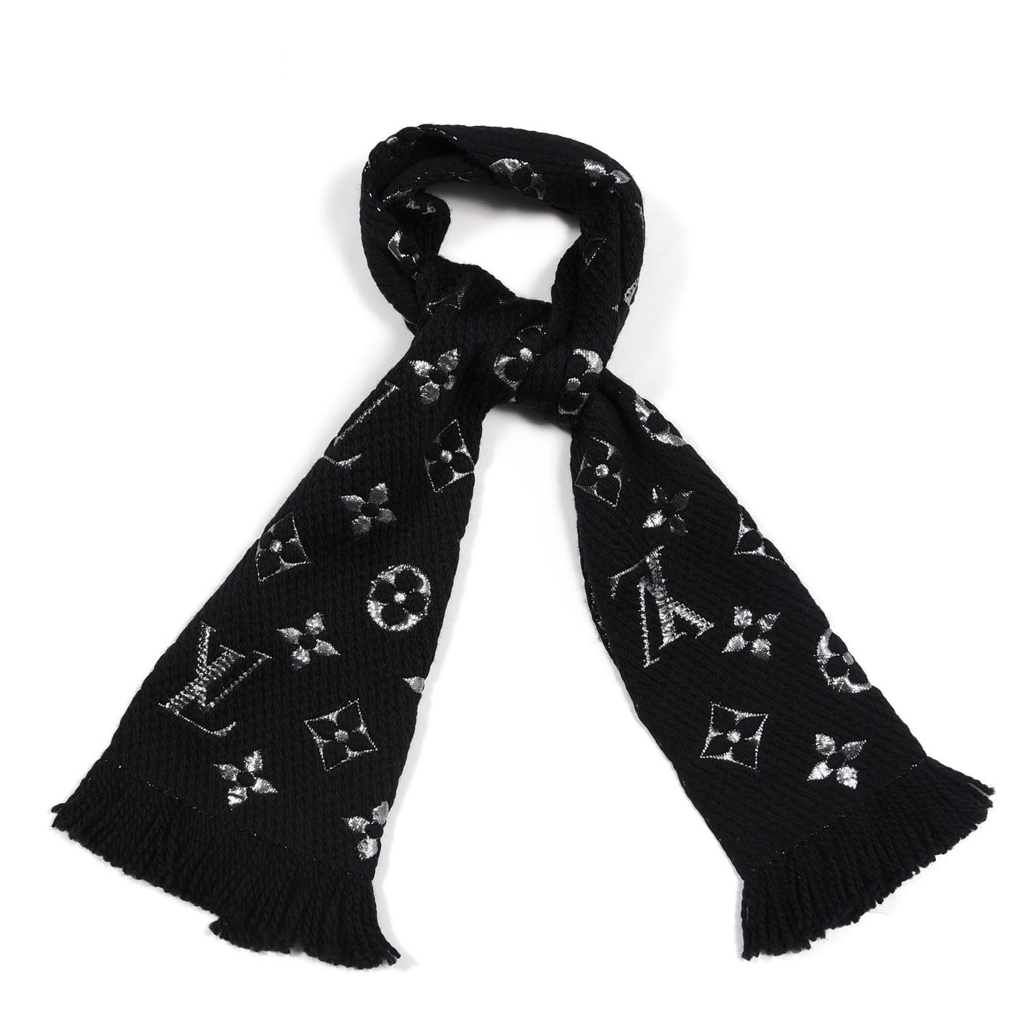 Wool Silk Logomania Shine Scarf Black