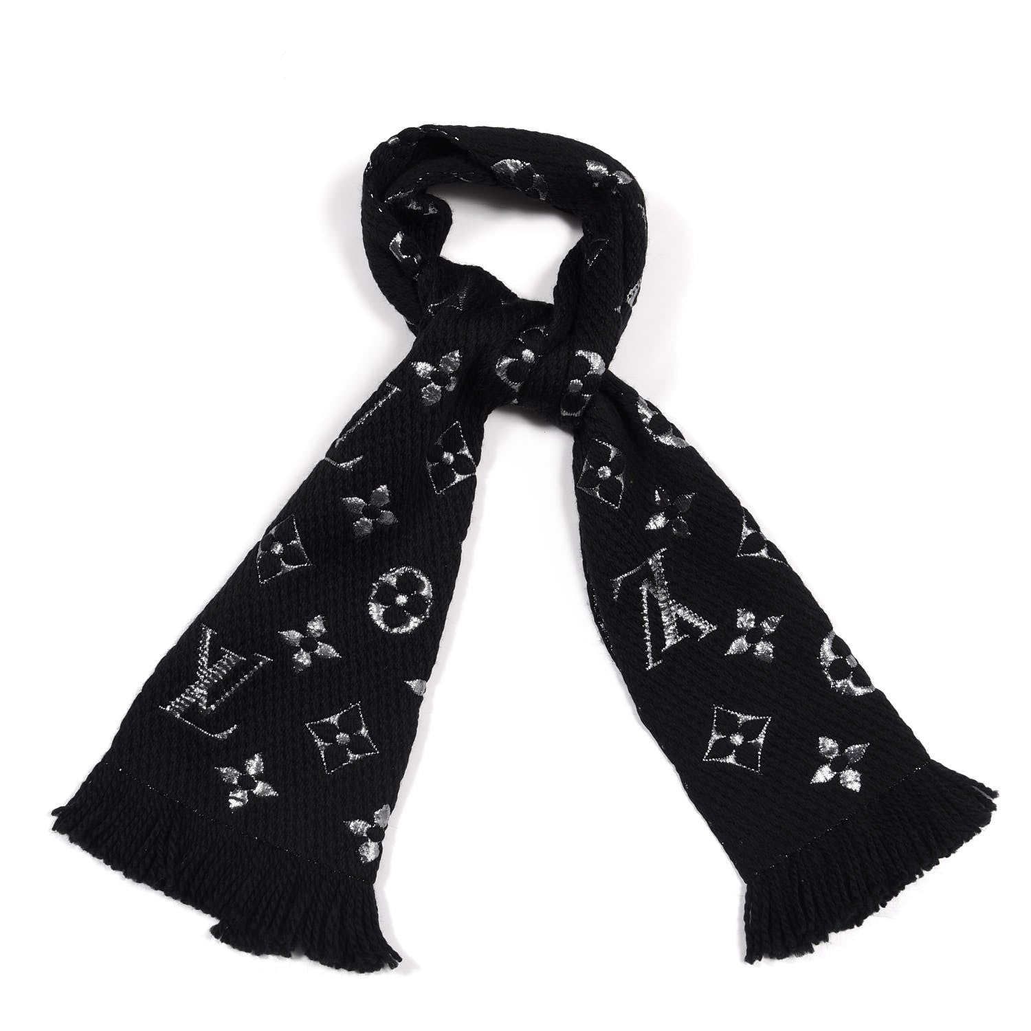 Louis Vuitton Wool Silk Logomania Shine Scarf Black 1 of 3