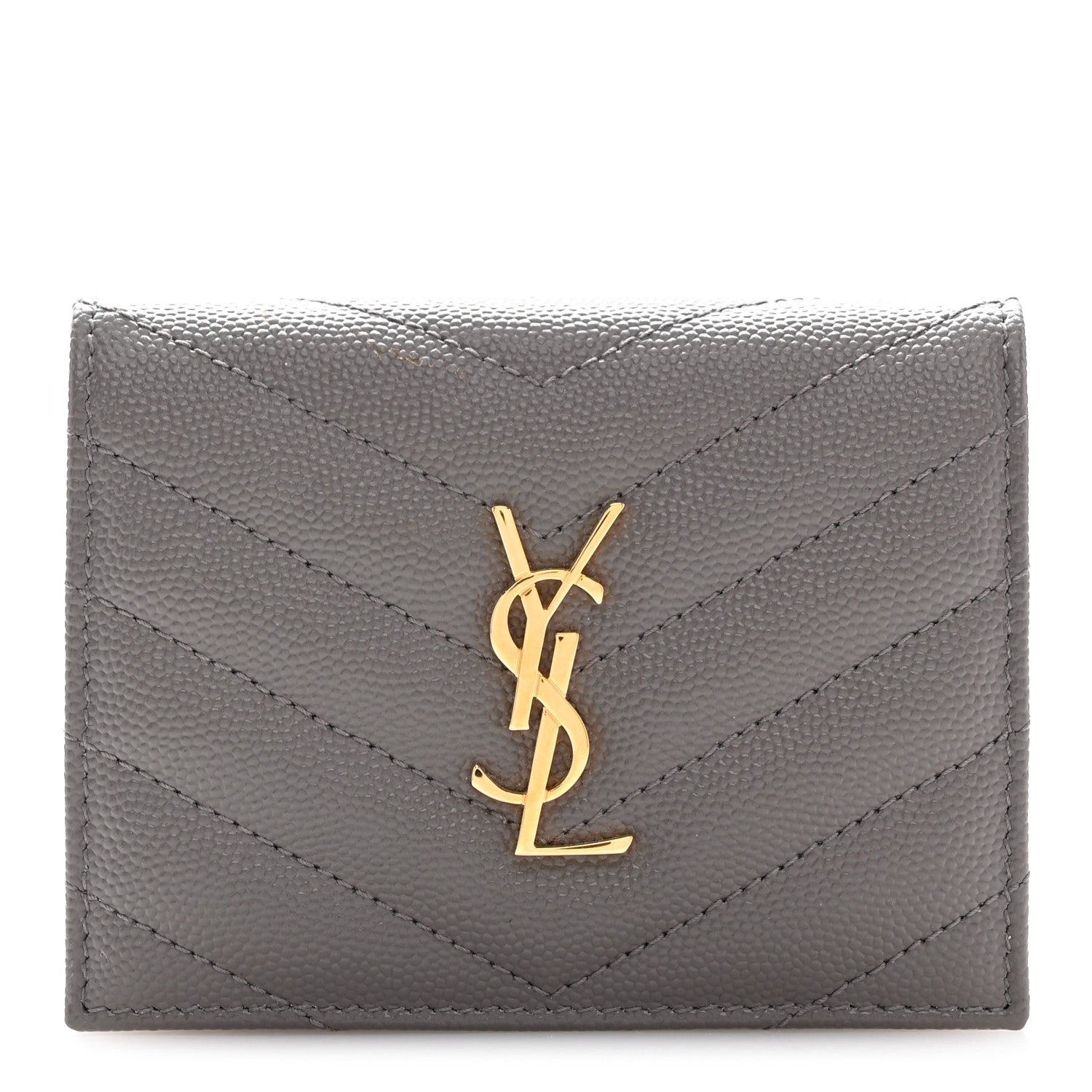 Saint Laurent Grain De Poudre Matelasse Chevron Monogram Flap Card Case Storm 1 of 8