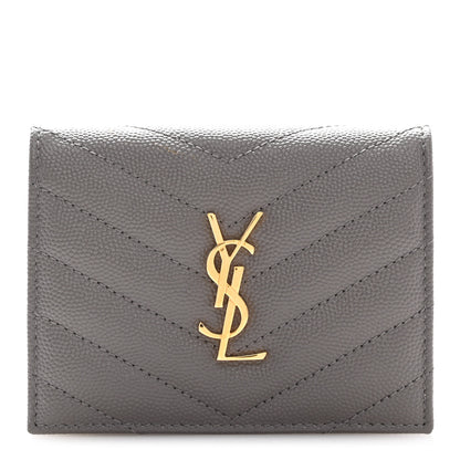 Saint Laurent Grain De Poudre Matelasse Chevron Monogram Flap Card Case Storm 1 of 8