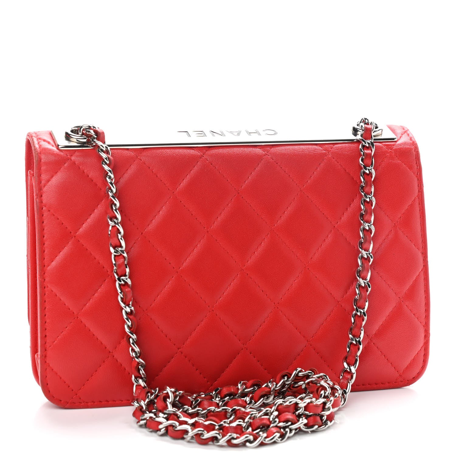 Chanel Lambskin Quilted Trendy CC Wallet On Chain WOC Red 2 of 12