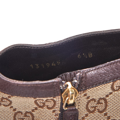 Gucci Monogram Textured Calfskin D Ring Ankle Booties 6.5 Beige Ebony Cocoa 10 of 12