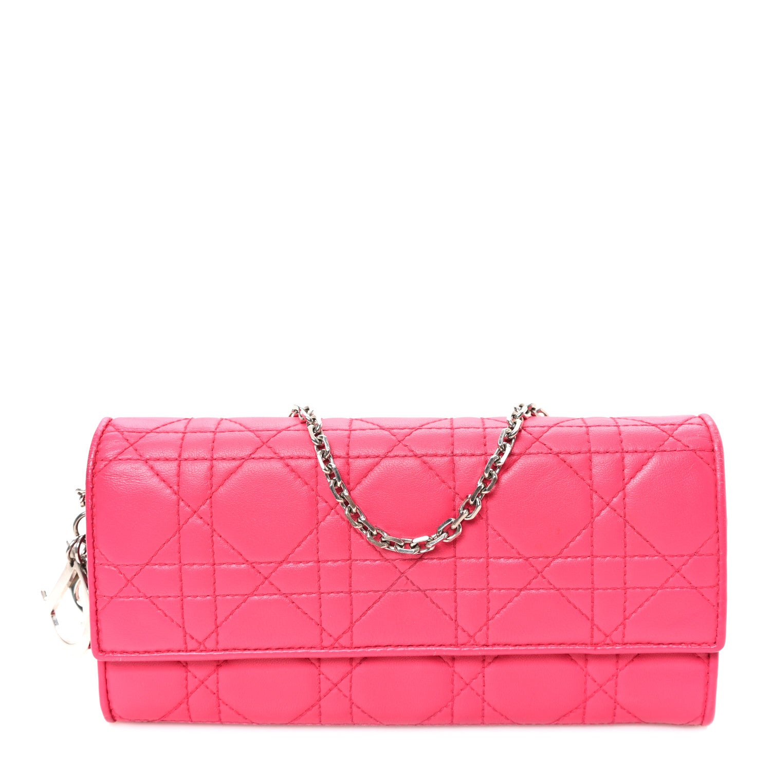 Christian Dior Lambskin Cannage Lady Dior Rendezvous Wallet On Chain Fuchsia 1 of 11