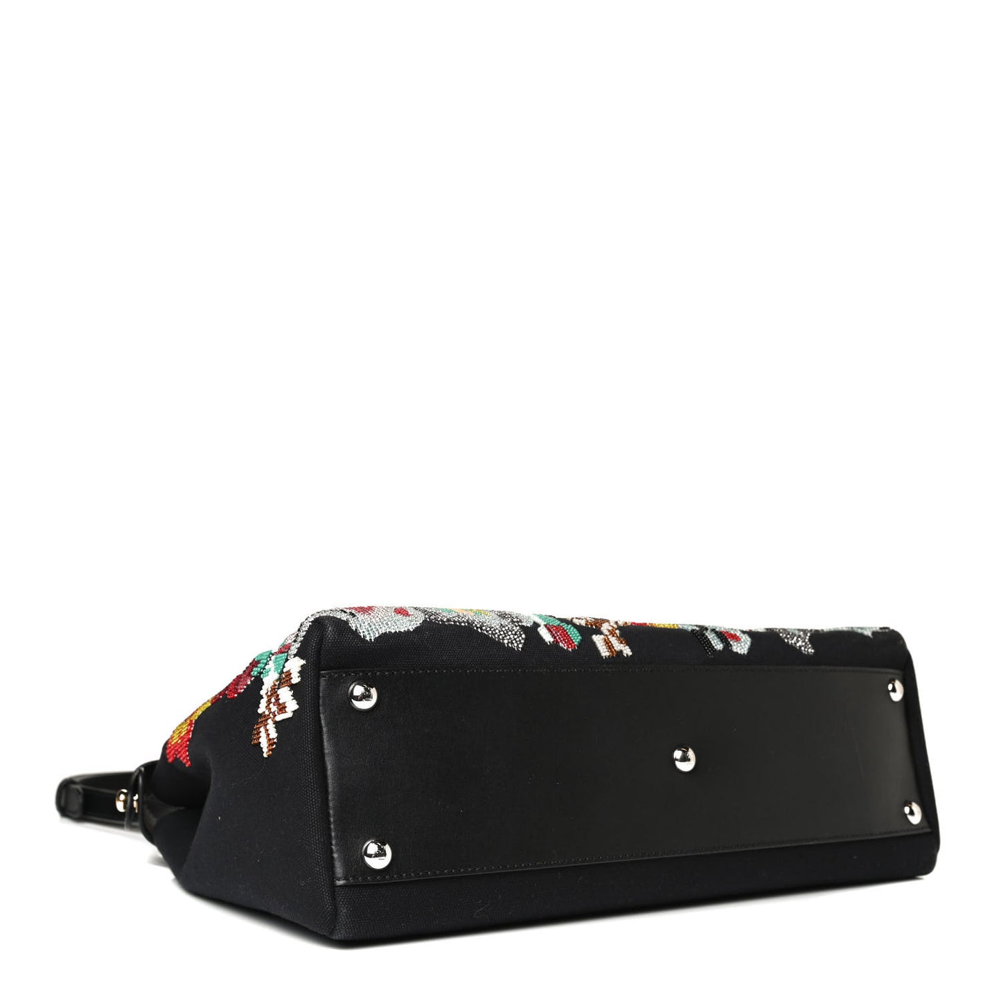 Canvas Beaded Floral Medium Peekaboo Iconic Satchel Black