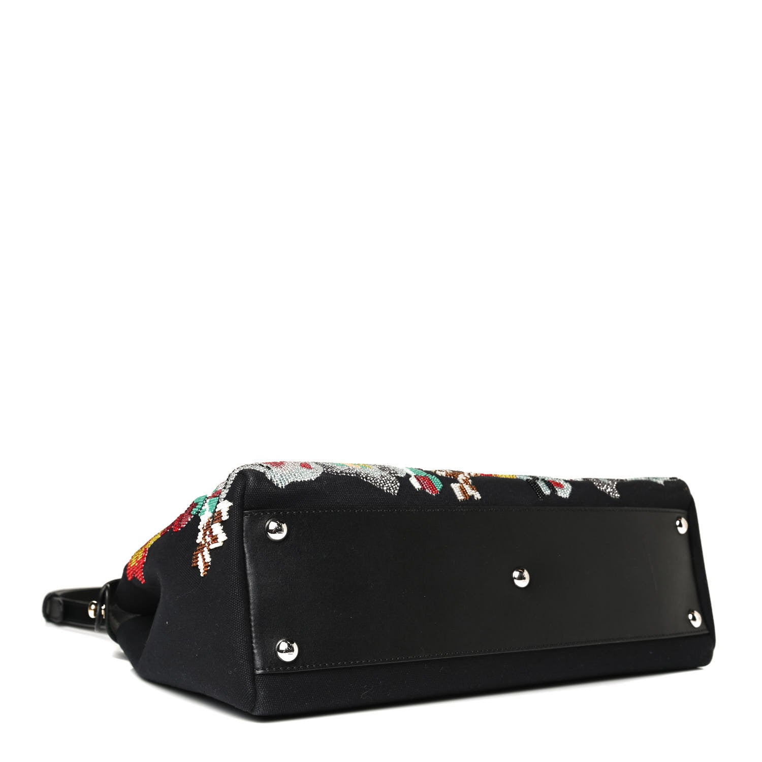Fendi Canvas Beaded Floral Medium Peekaboo Iconic Satchel Black 4 of 14