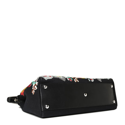 Fendi Canvas Beaded Floral Medium Peekaboo Iconic Satchel Black 4 of 14