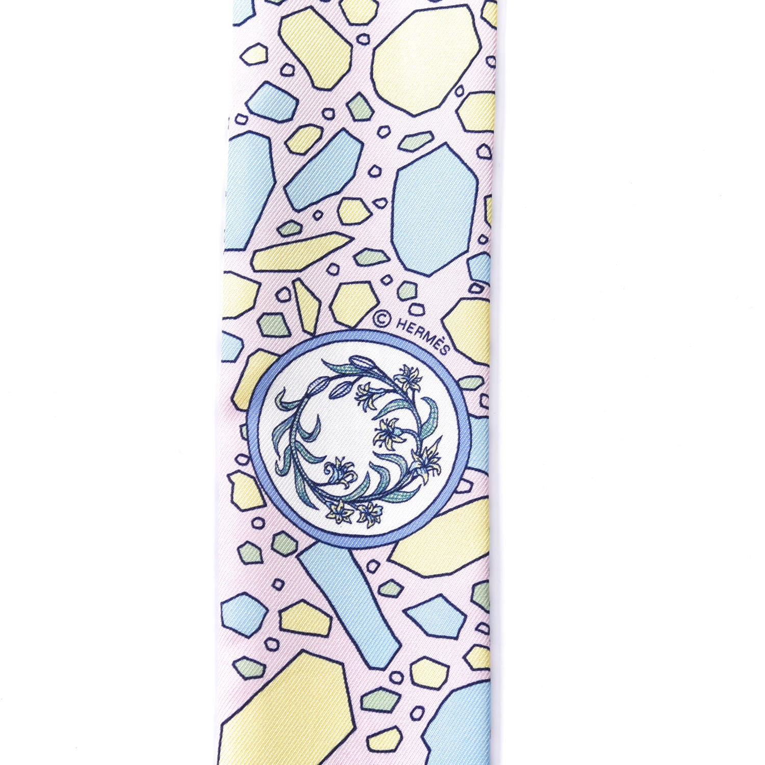 Hermes Silk La Danse Des Amazones Twilly Rose Pale Bleu Jaune 3 of 4