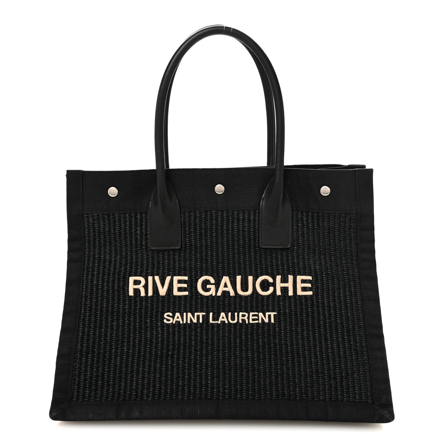 Raffia Linen Calfskin Small Rive Gauche Tote Black