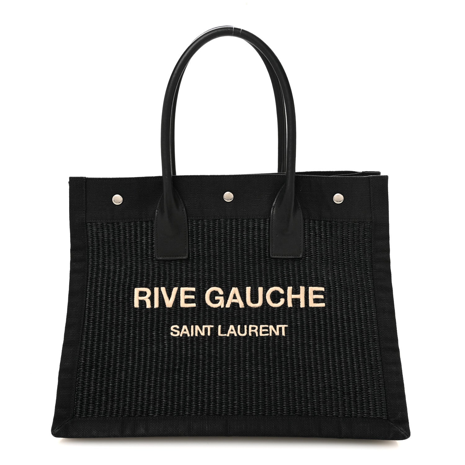 Saint Laurent Raffia Linen Calfskin Small Rive Gauche Tote Black 1 of 14