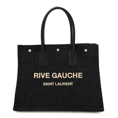 Saint Laurent Raffia Linen Calfskin Small Rive Gauche Tote Black 1 of 14